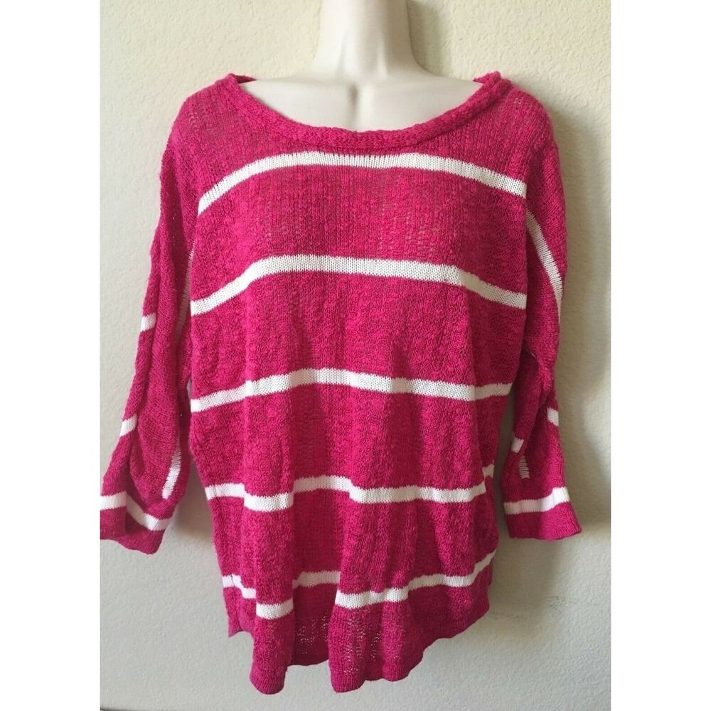 Sonoma Pink White Striped Dolman Pullover Bake Yoke Sweater Women’s Top Size L
